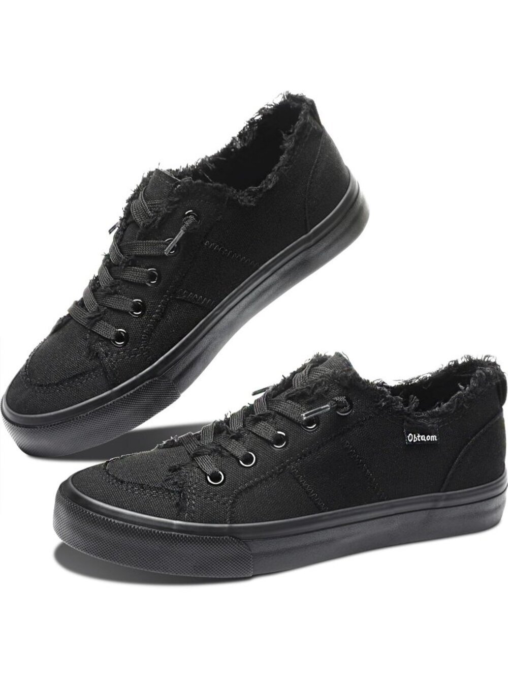 Women's Black Rubber Sole Comfortable Canvas Fashion Slip on Walking Sneakers